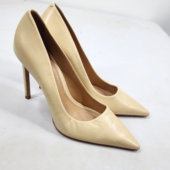 Schutz Lou Nappa Leather Pump Egg Shell Pointed Stiletto Heels 8 - Picture 1 of 8